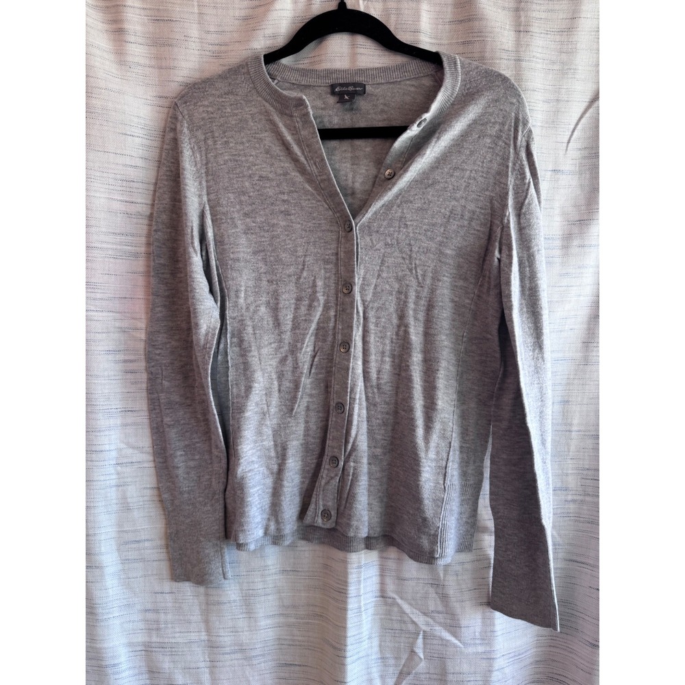 Eddie Bauer Womens Heather Grey Button Front Knit Cardigan Sweater Size S